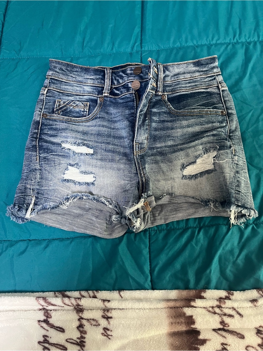 Buckle Black Distressed High-Waist Denim Shorts - Blue